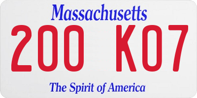 MA license plate 200KO7