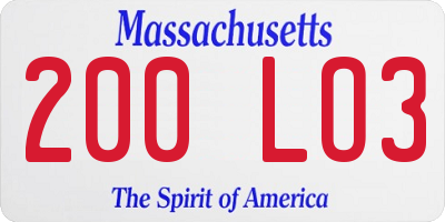 MA license plate 200LO3