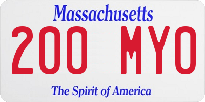 MA license plate 200MY0