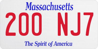 MA license plate 200NJ7