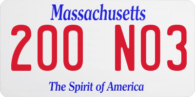 MA license plate 200NO3