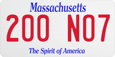 MA license plate 200NO7