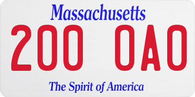 MA license plate 200OA0
