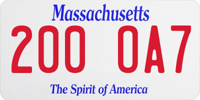 MA license plate 200OA7