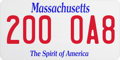 MA license plate 200OA8
