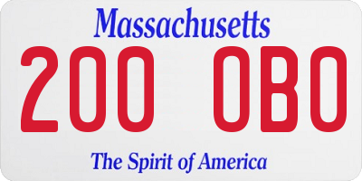 MA license plate 200OB0