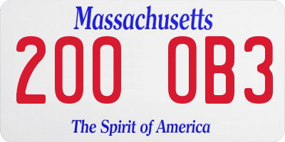 MA license plate 200OB3
