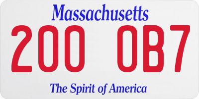 MA license plate 200OB7