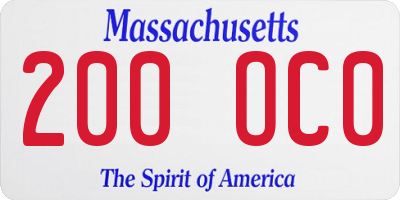 MA license plate 200OC0