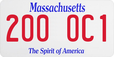 MA license plate 200OC1