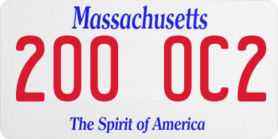 MA license plate 200OC2