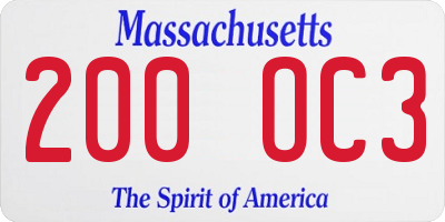 MA license plate 200OC3