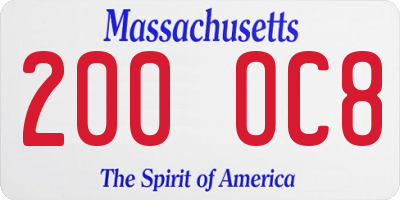 MA license plate 200OC8