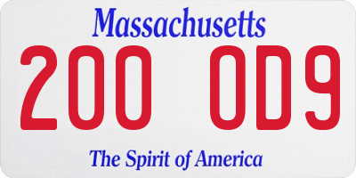 MA license plate 200OD9