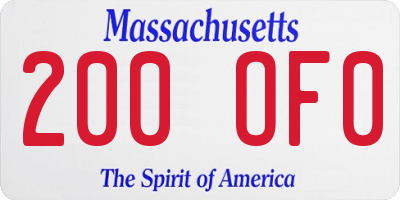 MA license plate 200OF0