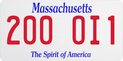 MA license plate 200OI1