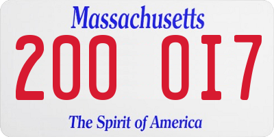 MA license plate 200OI7