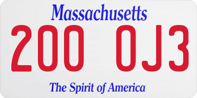 MA license plate 200OJ3