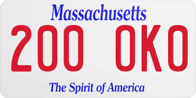 MA license plate 200OK0