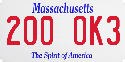 MA license plate 200OK3