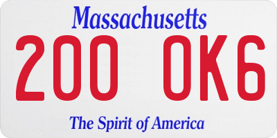 MA license plate 200OK6