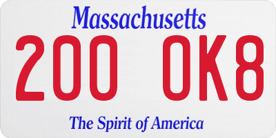 MA license plate 200OK8