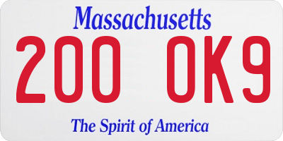 MA license plate 200OK9