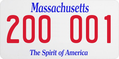 MA license plate 200OO1