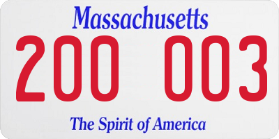 MA license plate 200OO3