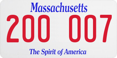 MA license plate 200OO7