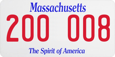MA license plate 200OO8