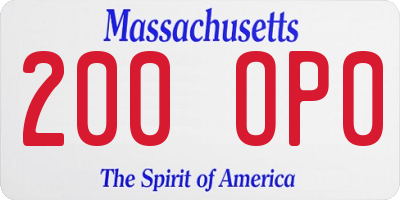 MA license plate 200OP0