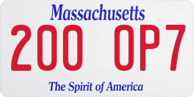 MA license plate 200OP7
