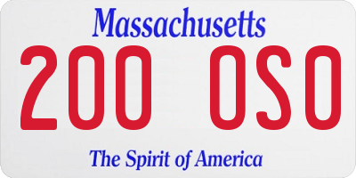MA license plate 200OS0