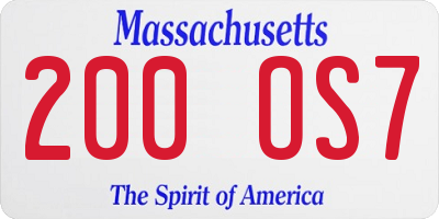 MA license plate 200OS7