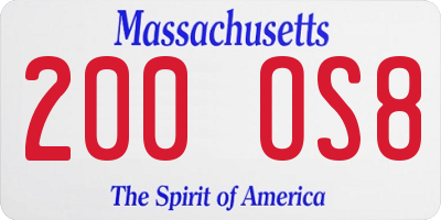 MA license plate 200OS8