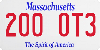 MA license plate 200OT3