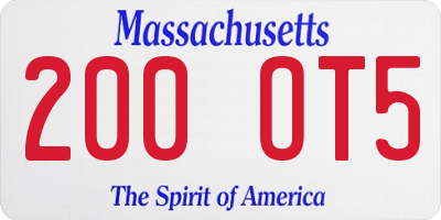 MA license plate 200OT5