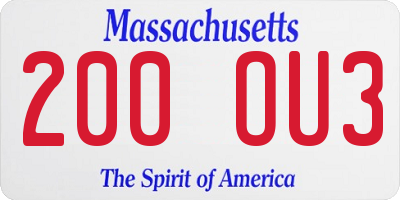 MA license plate 200OU3
