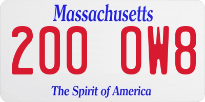 MA license plate 200OW8