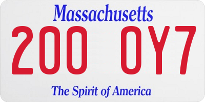 MA license plate 200OY7