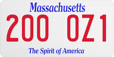 MA license plate 200OZ1
