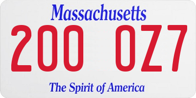 MA license plate 200OZ7