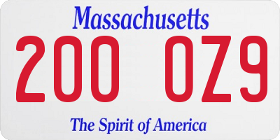 MA license plate 200OZ9