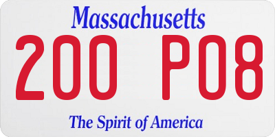 MA license plate 200PO8