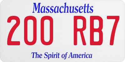 MA license plate 200RB7