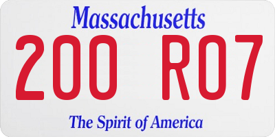 MA license plate 200RO7