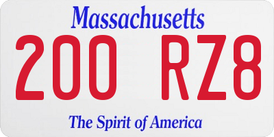 MA license plate 200RZ8