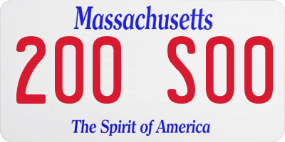 MA license plate 200SO0