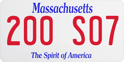 MA license plate 200SO7